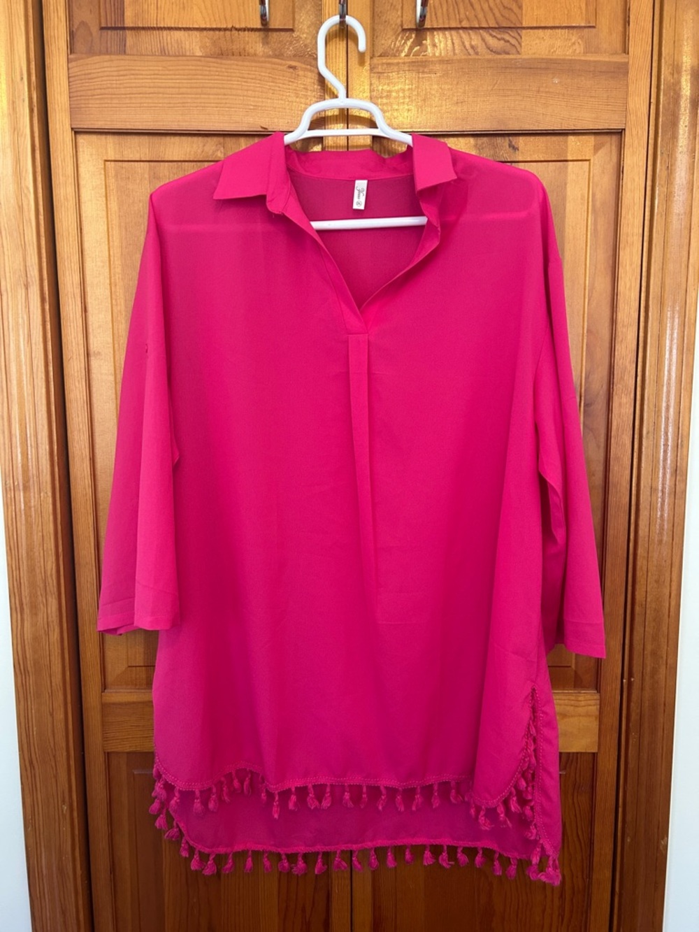 Yincia Hot Pink Tassel‑Hem Swim Cover‑Up Plus 2X EUC Beach Pool Summer Style